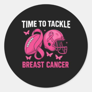 Time To Tackle Breast Cancer Pink Ribbon Footll He Classic Round Sticker