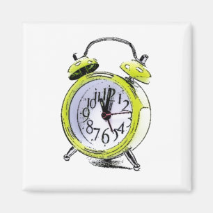 Time to Wake Up Yellow Alarm Clock Drawing Magnet