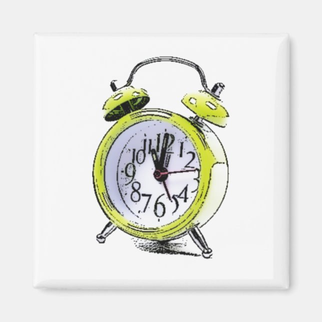 Time to Wake Up Yellow Alarm Clock Drawing Magnet (Front)