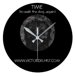 Time to walk the dog again (Black) Large Clock