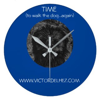 Time to walk the dog again (Blue) Large Clock