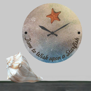 Time to Wish upon a Starfish Coastal Beach Large Clock