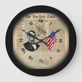 Time Travel~Abe Lincoln~American Flag~NY Times~ Large Clock