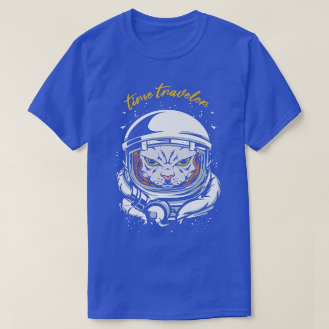 Time Traveler Cat Astronaut Time Travel Space Ship T-Shirt (Design Front)
