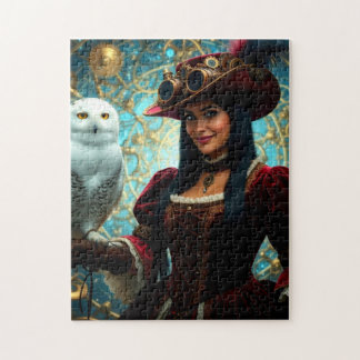 Time Traveling Steampunk Lady with Owl Jigsaw Puzzle