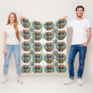 Time Traveller Lemur Pattern Fleece Blanket