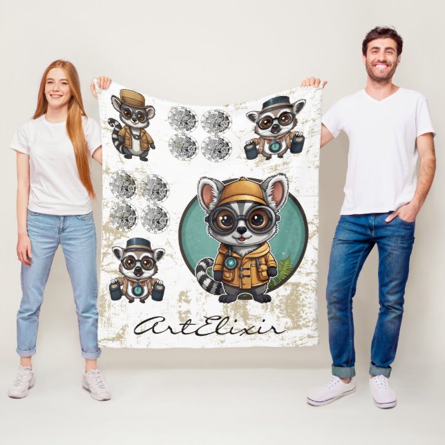 Time Traveller Lemur Print  Fleece Blanket (In Situ)