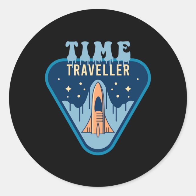 Time Traveller Science Fiction Space Ship Gift Classic Round Sticker (Front)