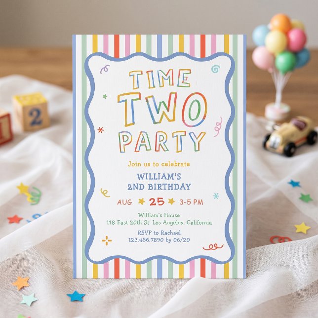 Time Two Party Colourful Birthday Invitation (Creator Uploaded)