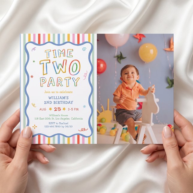Time Two Party Colourful Birthday Invitation (Creator Uploaded)