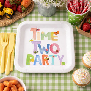 Time Two Party Paper Plates ,Bug Themed 2nd Birthd