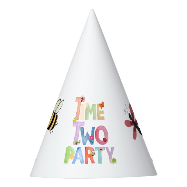 Time Two Party Paper Plates ,Bug Themed 2nd Birthd Hat (Front)