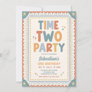 Time Two Party Whimsical Boy Second Birthday Party Invitation