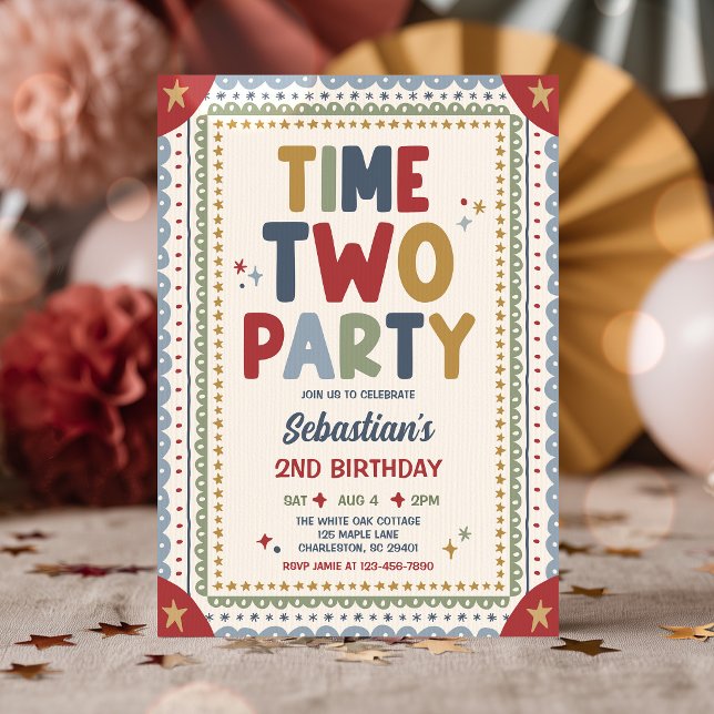 Time Two Party Whimsical Boy Second Birthday Party Invitation (Creator Uploaded)
