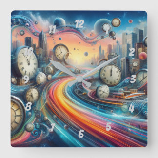 Time Warp Road Trip Square Wall Clock