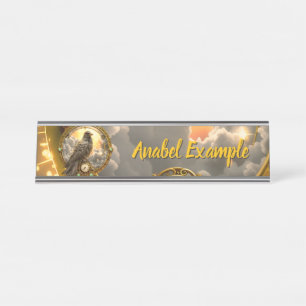 Timekeeper Raven – Gothic Clockwork Desk Name Plate