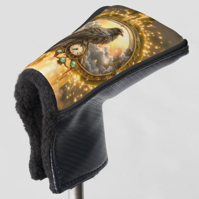 Timekeeper Raven – Gothic Clockwork  Golf Head Cover (3/4 Front)