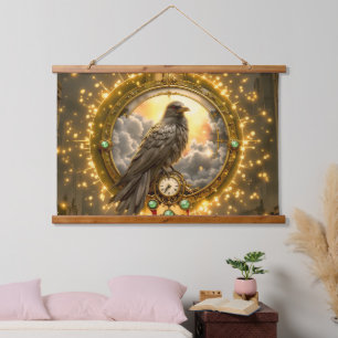 Timekeeper Raven – Gothic Clockwork  Hanging Tapestry