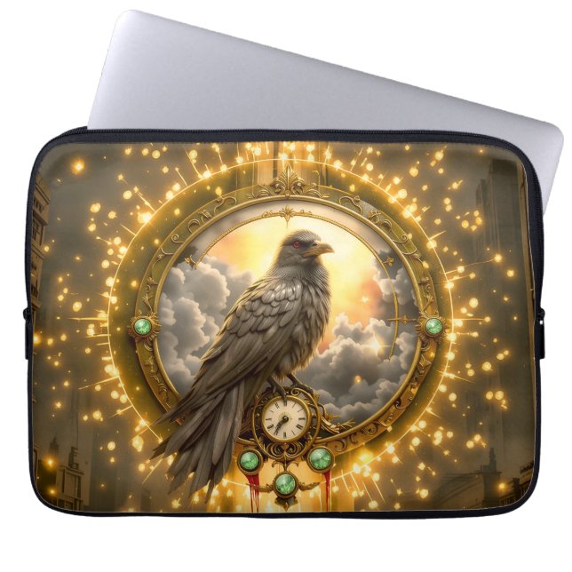 Timekeeper Raven – Gothic Clockwork  Laptop Sleeve (Front)