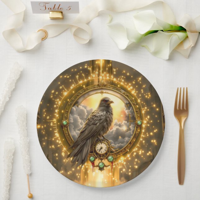 Timekeeper Raven – Gothic Clockwork  Paper Plate (Wedding)