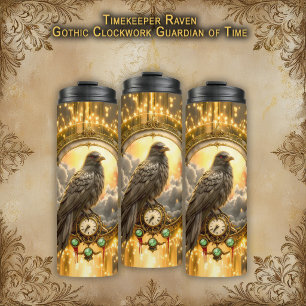 Timekeeper Raven – Gothic Clockwork  Thermal Tumbler