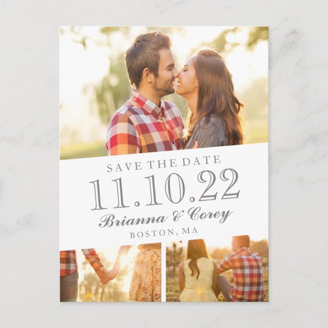 Timeless 3-Photo Save the Date Announcement Postcard (Front)
