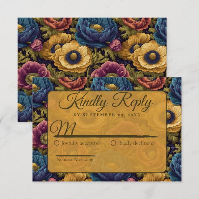 Timeless Anemones Fantasy Beach Wedding RSVP Card (Front/Back)