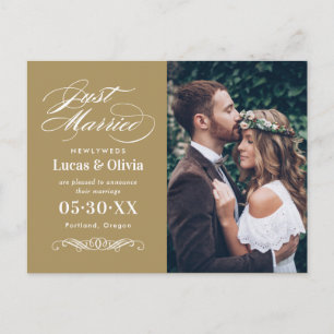 Timeless Antique Gold Just Married Photo Announcement Postcard
