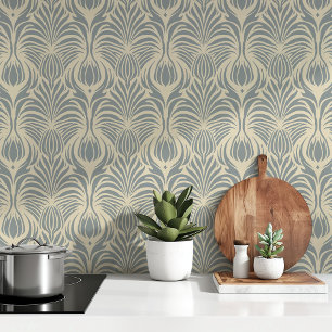 Timeless Art Deco Floral Feather Pattern Soft Grey Wallpaper