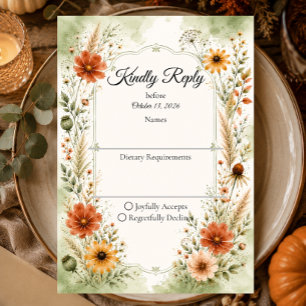 Timeless Autumn Garden Floral Wedding RSVP Card