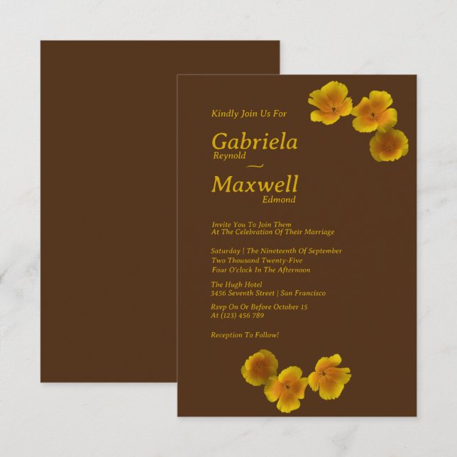 Timeless Beauty Blossom California Poppy Wedding Invitation (Front/Back)