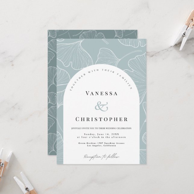 Timeless Beauty: Ginkgo Biloba Wedding Invitation (Front/Back In Situ)