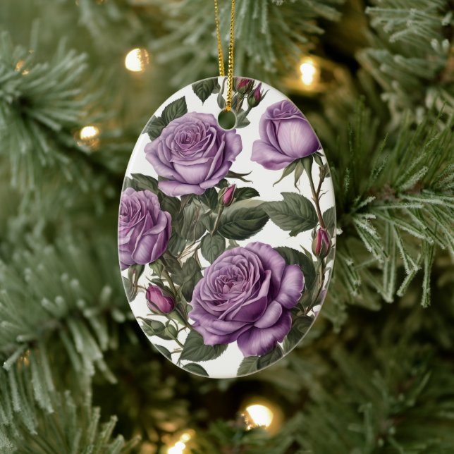 "Timeless Beauty: Purple Provincial Vintage Roses" Ceramic Tree Decoration (Tree)