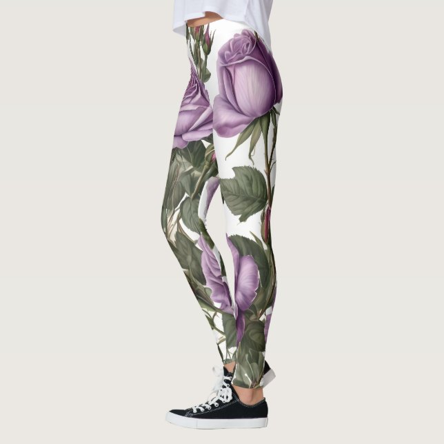 "Timeless Beauty: Purple Provincial Vintage Roses" Leggings (Left)