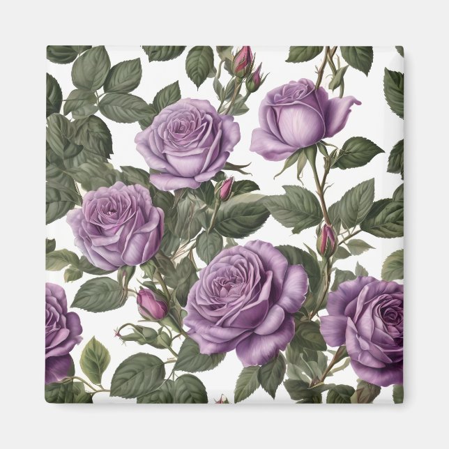 "Timeless Beauty: Purple Provincial Vintage Roses" Magnet (Front)