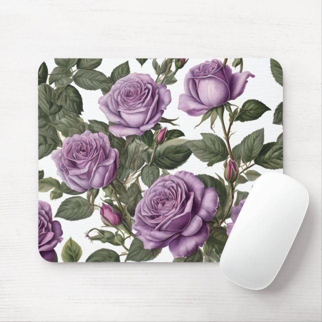 "Timeless Beauty: Purple Provincial Vintage Roses" Mouse Mat (With Mouse)