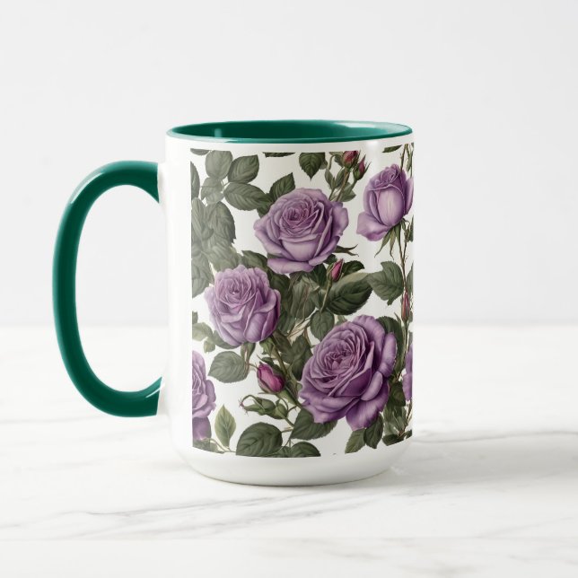 "Timeless Beauty: Purple Provincial Vintage Roses" Mug (Left)