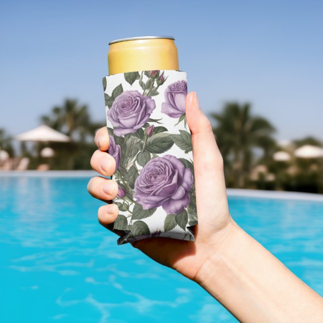 "Timeless Beauty: Purple Provincial Vintage Roses" Seltzer Can Cooler (In Situ Pool)