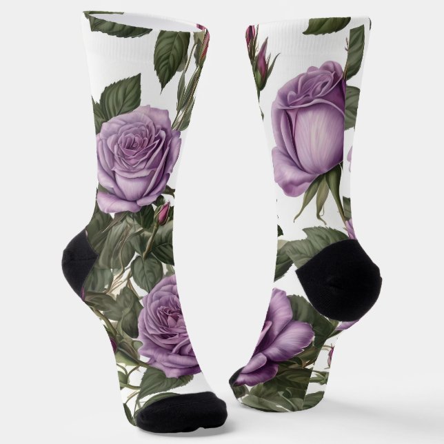 "Timeless Beauty: Purple Provincial Vintage Roses" Socks (Angled)