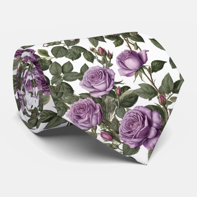 "Timeless Beauty: Purple Provincial Vintage Roses" Tie (Rolled)