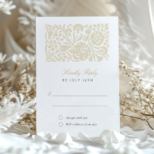 Timeless Beige and Ivory Floral RSVP Wedding Card
