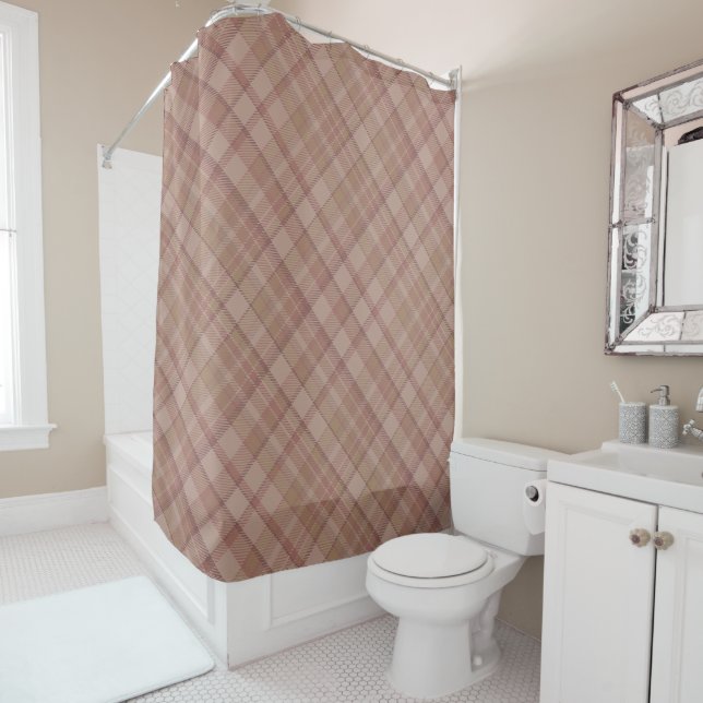 Timeless Beige Mauve Vintage Plaid Art Shower Curtain (In Situ)
