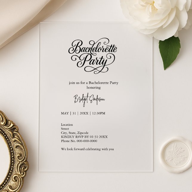 Timeless Black and White Bachelorette Script Invitation (Creator Uploaded)