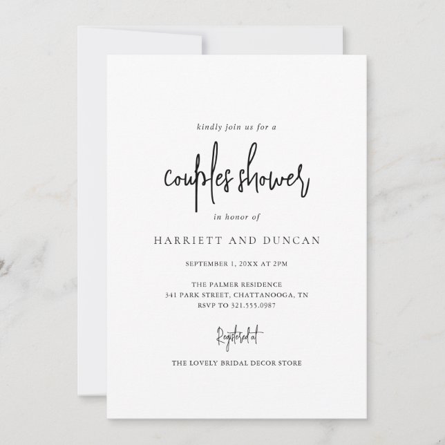 Timeless Black and White Elegant Couples Shower Invitation (Front)
