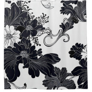 Timeless Black and White Elegant Florals Shower Curtain
