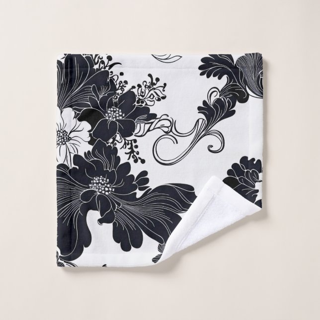 Timeless Black and White Elegant Florals Wash Cloth (Wash Cloth)