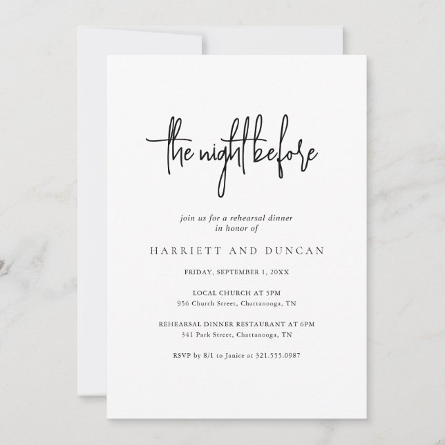 Timeless Black and White Elegant Rehearsal Dinner Invitation (Front)