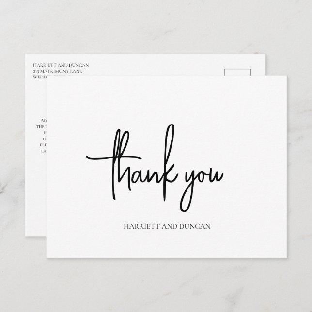 Timeless Black and White Elegant Wedding Thank You Postcard (Front/Back)