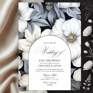 Timeless Black and White Floral Wedding Invitation