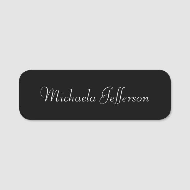 Timeless Black And White: Handwritten Calligraphy Name Tag (Front)